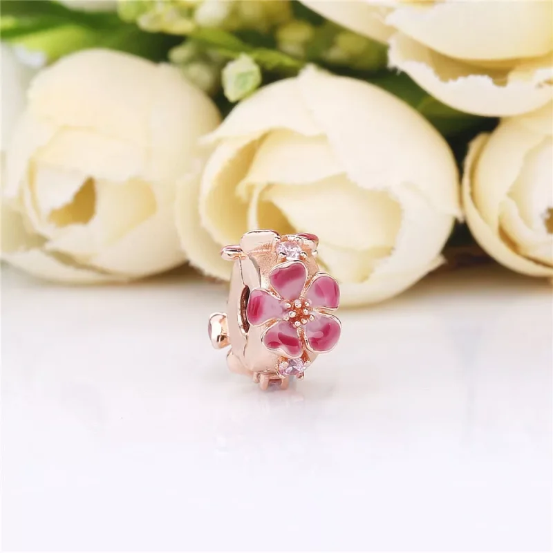 (kuva) PANDORA Rose Gold lukkopala - Persikan kukka kukka - Näytä 2