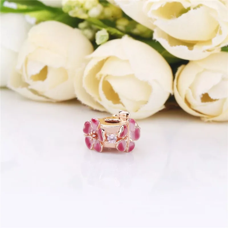 (kuva) PANDORA Rose Gold lukkopala - Persikan kukka kukka - Näytä 3