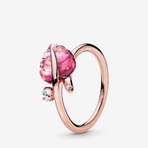 (kuva) PANDORA Pink Murano Glass Leaf Ring - 188319PMU
