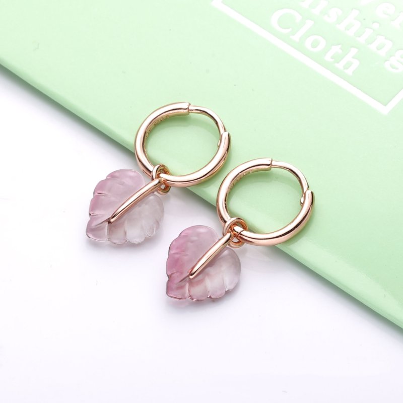 (kuva) PANDORA Pink Murano Glass Leaf Hoop Earrings - 288317PMU - Näytä 2