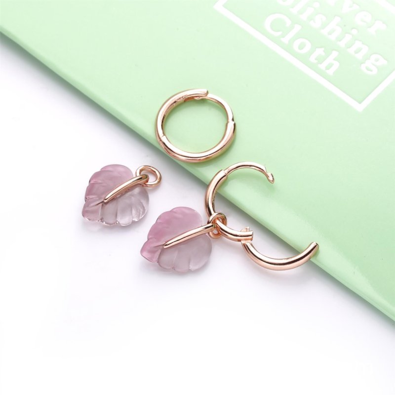(kuva) PANDORA Pink Murano Glass Leaf Hoop Earrings - 288317PMU - Näytä 4