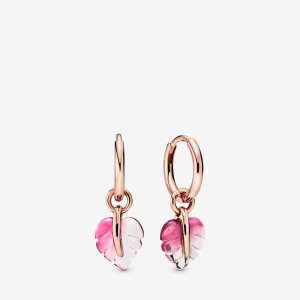 (kuva) PANDORA Pink Murano Glass Leaf Hoop Earrings - 288317PMU