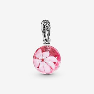 (kuva) PANDORA Pink Peach Blossom Flower Murano Glass Dangle Charm - 798082CZ