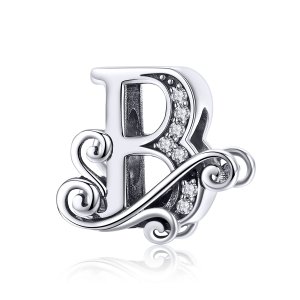 (kuva) Pandora-tyylinen Kimaltava Pavé Kukkukirjain B -riipus - BSC030-B