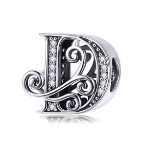 (kuva) Pandora-tyylinen Kimaltava Pavé -kukkukirjain D -riipus - BSC030-D
