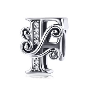 (kuva) Pandora-tyylinen Kimaltava Pavé -kukkukirjain F -riipus - BSC030-F