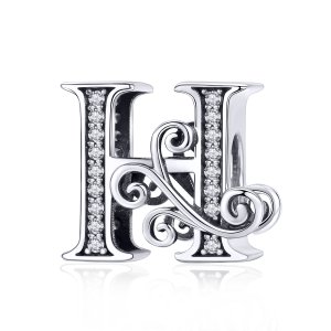 (kuva) Pandora-tyylinen Kimaltava Pavé Kukka H-kirjain -luoti - BSC030-H