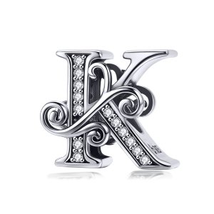 (kuva) Pandora-tyylinen Kimaltava Pavé Kukkukirjain K -koru - BSC030-K