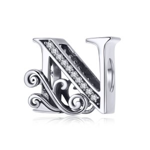 (kuva) Pandora-tyylinen Kimaltava Pavé Kukka N-kirjain Ripsu - BSC030-N