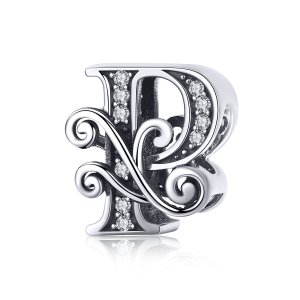 (kuva) Pandora-tyylinen Kimaltava Pavé Kukka Kirjain P Ripsu - BSC030-P