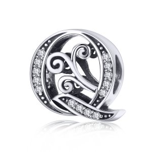 (kuva) Pandora-tyylinen Kimaltava Pavé Kukka Kirjain Q Rannekekoru - BSC030-Q