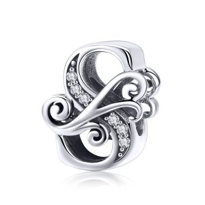 (kuva) Pandora-tyylinen Kimaltava Pavé Kukka S-kirjain -riipus - BSC030-S