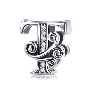 (kuva) Pandora-tyylinen Kimaltava Pavé Kukkukirjain T -riipus - BSC030-T