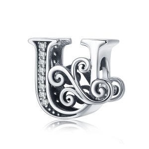 (kuva) Pandora-tyylinen Kimaltava Pavé Kukka U-kirjain Ripsuen - BSC030-U