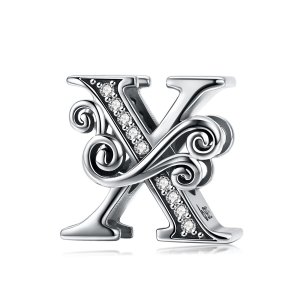 (kuva) Pandora-tyylinen Kimaltava Pavé Kukka Kirjain X -koriste - BSC030-X