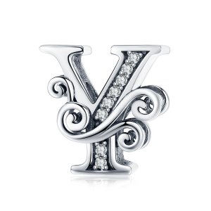 (kuva) Pandora-tyylinen Kimaltava Pavé Kukkukirjain Y -koru - BSC030-Y