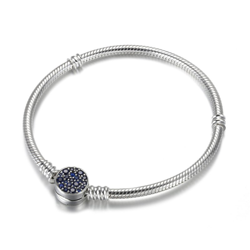 (kuva) Pandora Moments Sparkling Blue -levyketulppaus Käärmeenketju Rannekoru - 599288C - Näytä 2