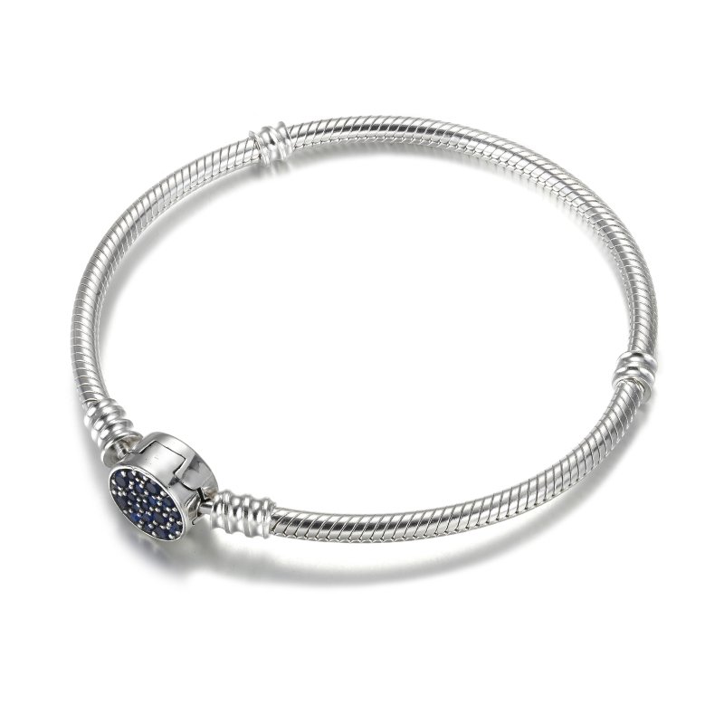(kuva) Pandora Moments Sparkling Blue -levyketulppaus Käärmeenketju Rannekoru - 599288C - Näytä 3