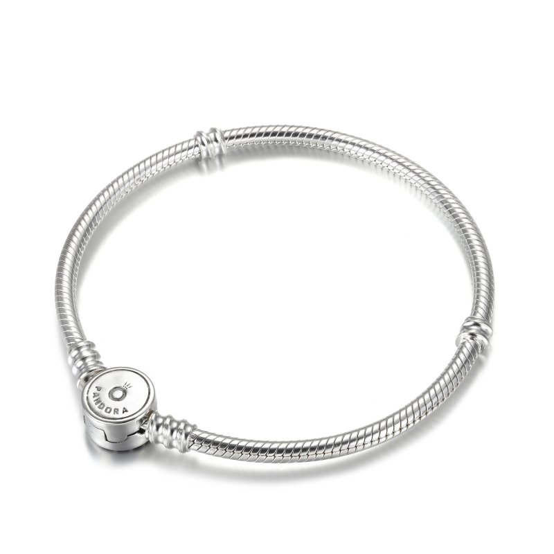 (kuva) Pandora Moments Sparkling Blue -levyketulppaus Käärmeenketju Rannekoru - 599288C - Näytä 5