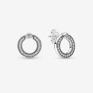 (kuva) PANDORA Pavé & Logo Circle -kääntyvät korvakorut - 299486C01