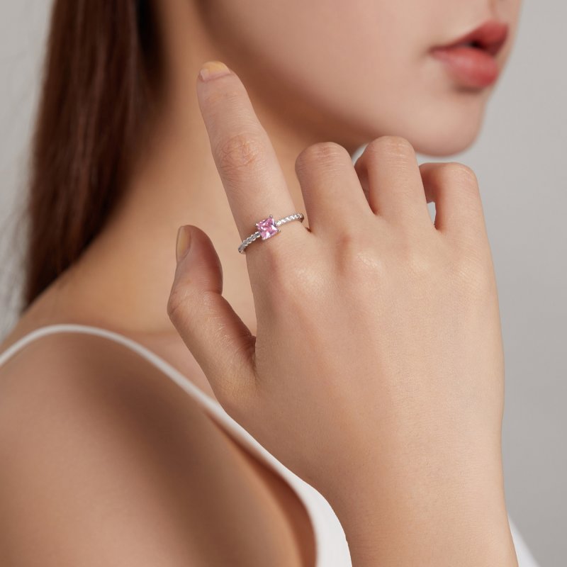 (kuva) Pandora-tyylinen Square Sparkle Halo -sormus - BSR191 - Näytä 7