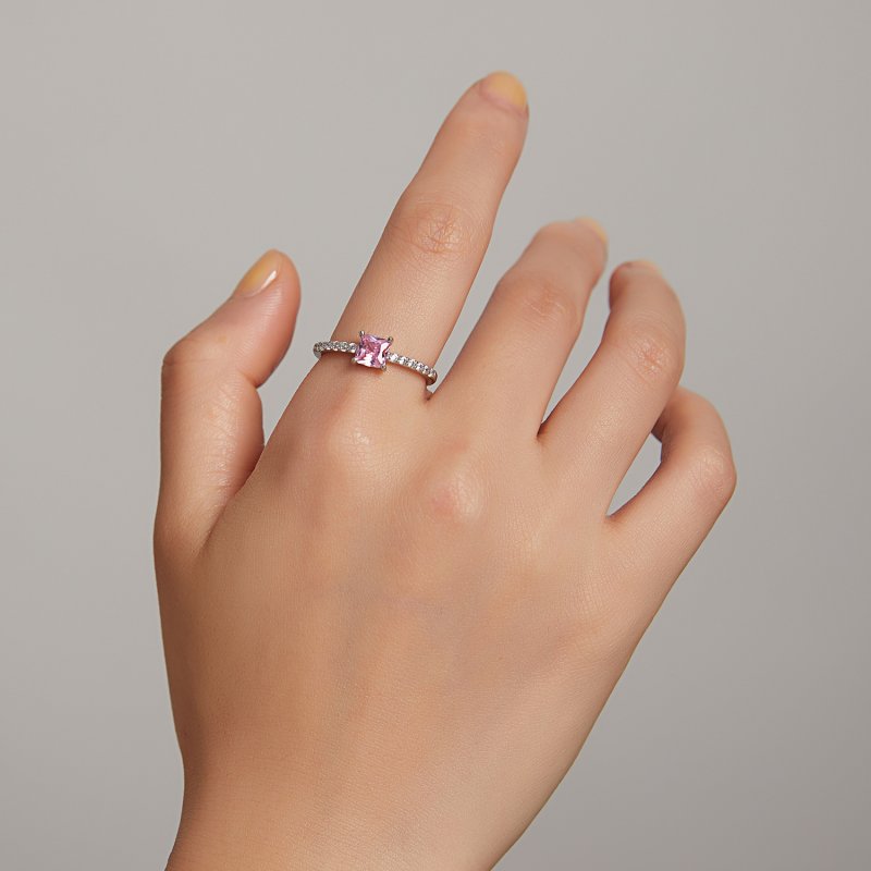 (kuva) Pandora-tyylinen Square Sparkle Halo -sormus - BSR191 - Näytä 8