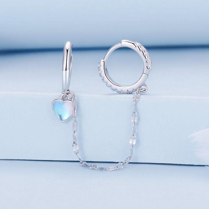 (kuva) Pandora-tyyliset Sydämenmuotoiset Moonstone-ketju Kaksoisrenkaat Korvakorut - BS - Näytä 2