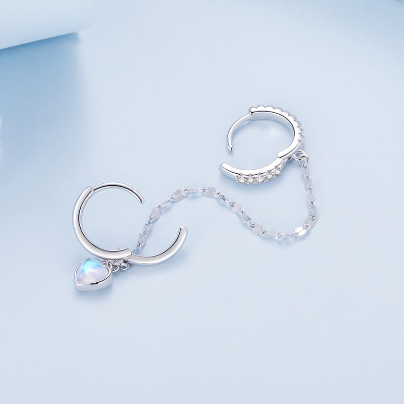 (kuva) Pandora-tyyliset Sydämenmuotoiset Moonstone-ketju Kaksoisrenkaat Korvakorut - BS - Näytä 4