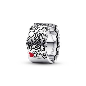 (kuva) Keith Haring™ x Pandora Line Art Love & People -leveä sormus - 192222C01
