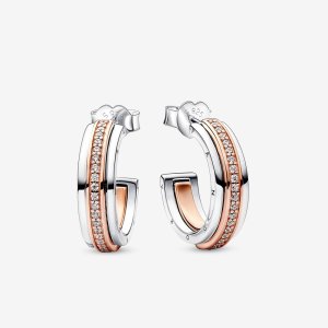 (kuva) Pandora Signature Kaksivärinen Logo & Pavé Korvarenkaat - 282737C01