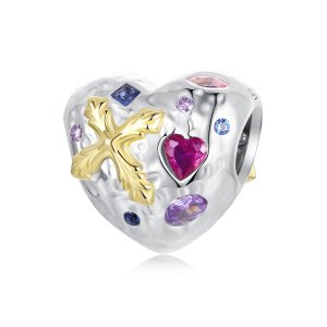 (kuva) PANDORA-tyylinen Vintage Cross Heart -koru - BSC1006