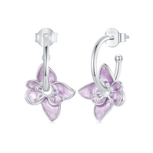 (kuva) PANDORA-tyyliset violetit kukka-korvakorut - BSE976