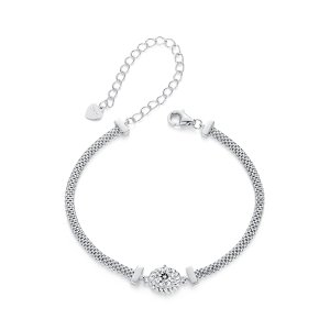 (kuva) PANDORA-tyylinen Moissaniitti Palmikko Sterling Hopea Ranneke (Yksi Todistus) - MSB015
