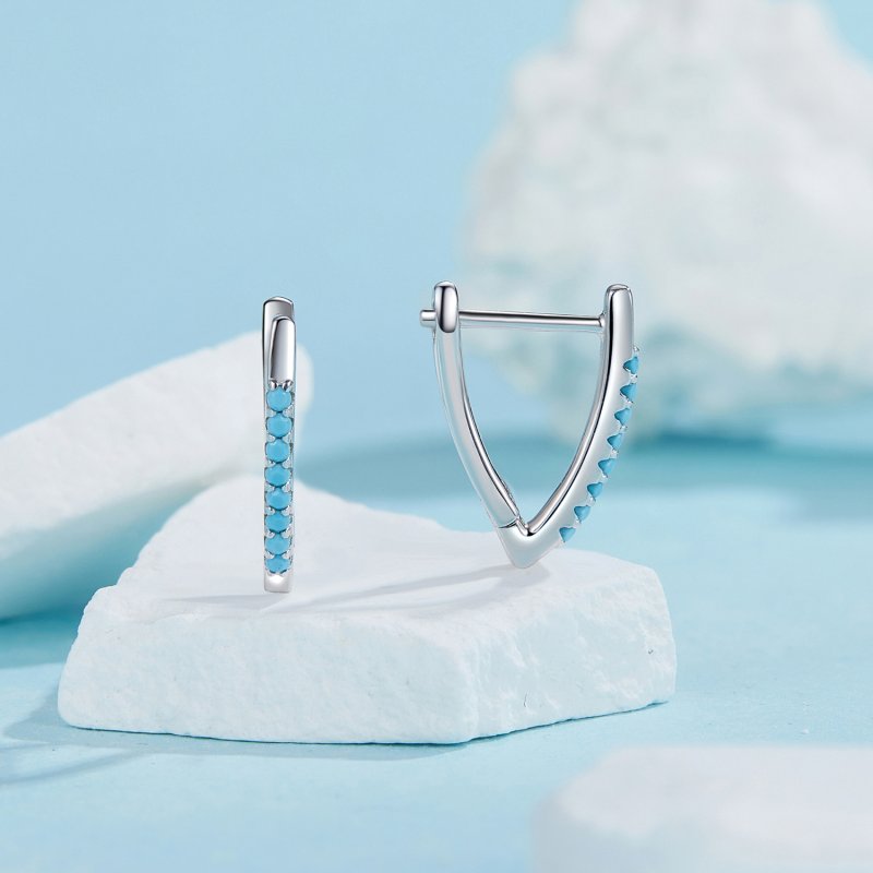 (kuva) PANDORA-tyyliset V-muotoiset turkoosikorvakorut - BSE1020 - Näytä 2