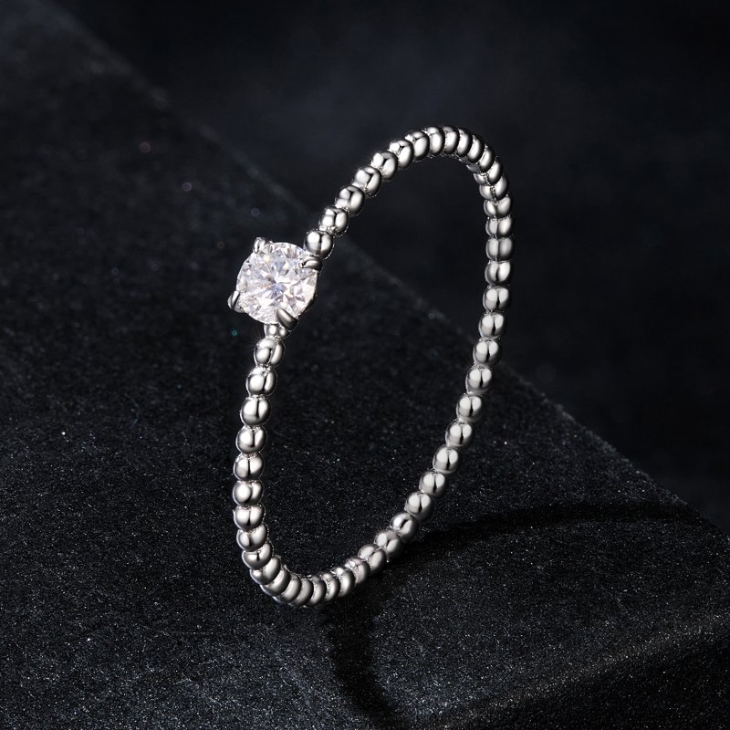 (kuva) PANDORA-tyylinen Hieno Helminen Moissanite Kasaantumissormus (Yksi Todistus) - M - Näytä 2