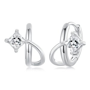 PANDORA Tyyli Neliömäinen zirkonia kaksoiskerros korvakorut - BSE1052 (kuva) PANDORA Tyyli Neliömäinen zirkonia kaksoiskerros korvakorut - BSE1052