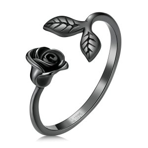 (kuva) PANDORA Tyylinen Musta Ruusu Open -rengas - BSR239
