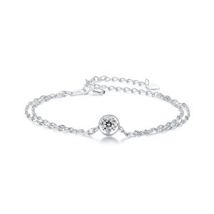 (kuva) PANDORA Tyyli 0,5 ct moissanite kaksoiskaistale rannekoru (yhdellä sertifikaatilla) - MSB020