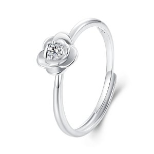 (kuva) PANDORA Tyyli 0,1 ct Moissaniitti Ruusuke Avoin Sormus (yhdellä sertifikaatilla) - MSR054-E