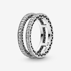 (kuva) Pandora Double Sparkle and Hearts Sormus - 196236CZ