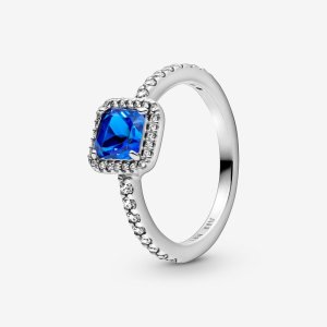(kuva) Pandora Blue Square Sparkle Halo -sormus - 198863C02