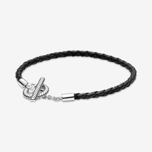 (kuva) Pandora punottu nahka T-palkka rannekoru - 591675C01