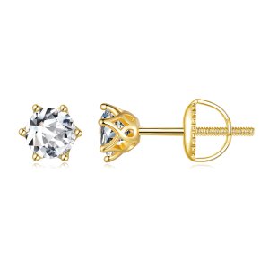 (kuva) Pandora-tyyliset Kullatut 0,5 karaatin Kuusihakaset Moissanite-korvakorut - MSE004-BS