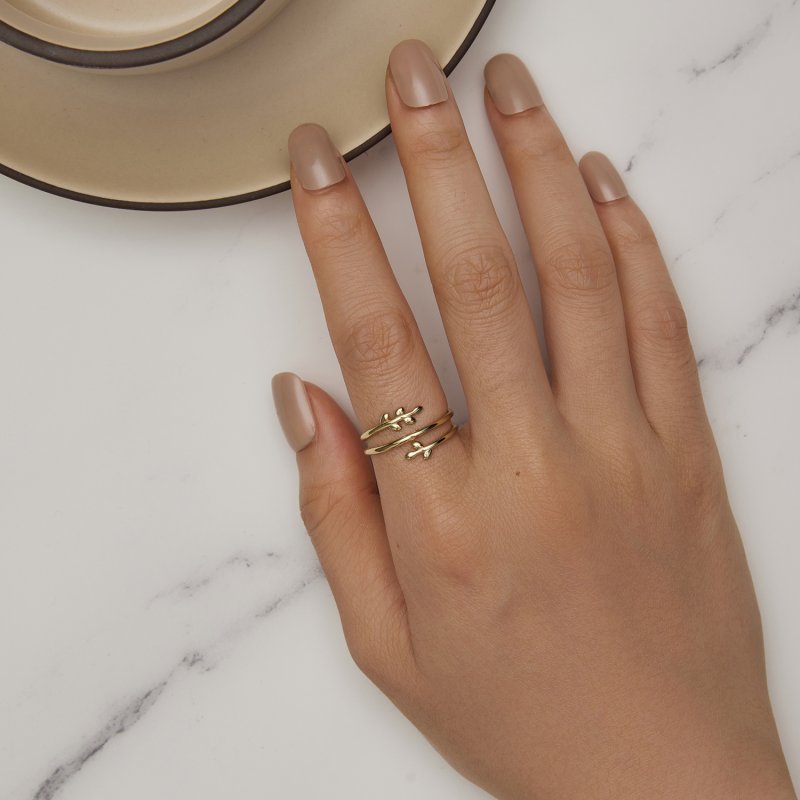 (kuva) Pandora-tyylinen Kullatut Lehdistä Muodostuvat Ympyrät -avorengas - SCR755-B - Näytä 6