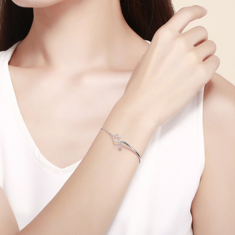 (kuva) Pandora-tyylinen Hopeinen Sydän -koru Cubic Zirconia -rannekoru - SCB117 - Näytä 2