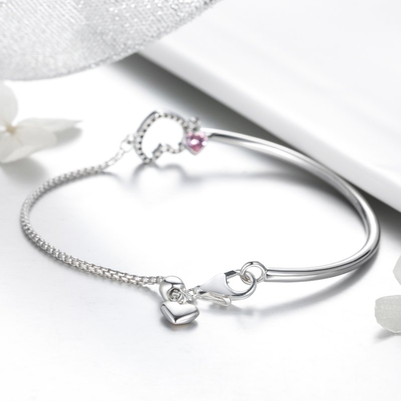 (kuva) Pandora-tyylinen Hopeinen Sydän -koru Cubic Zirconia -rannekoru - SCB117 - Näytä 3