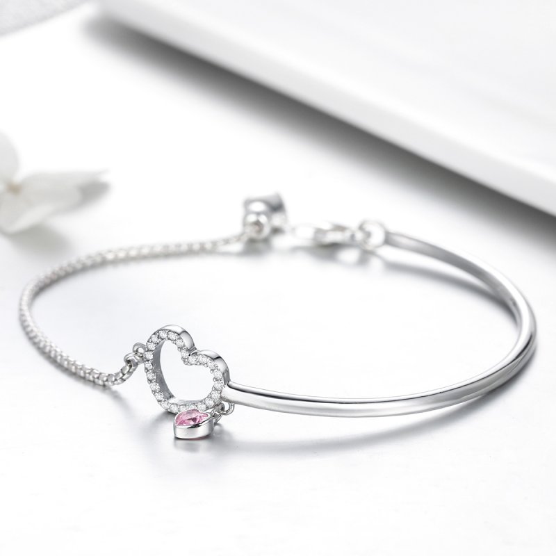 (kuva) Pandora-tyylinen Hopeinen Sydän -koru Cubic Zirconia -rannekoru - SCB117 - Näytä 4