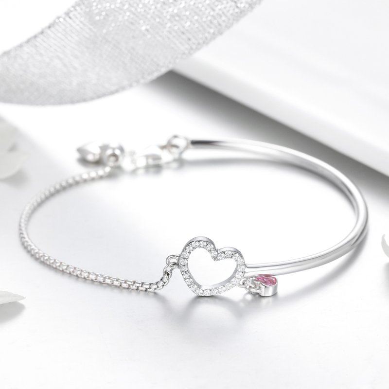(kuva) Pandora-tyylinen Hopeinen Sydän -koru Cubic Zirconia -rannekoru - SCB117 - Näytä 5