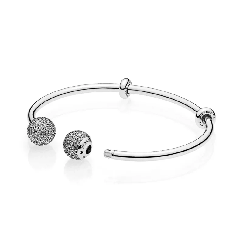 (kuva) Moments Silver Open Bangle, Pavé Caps - 596438CZ - Rannekorut | PANDORA - Näytä 2