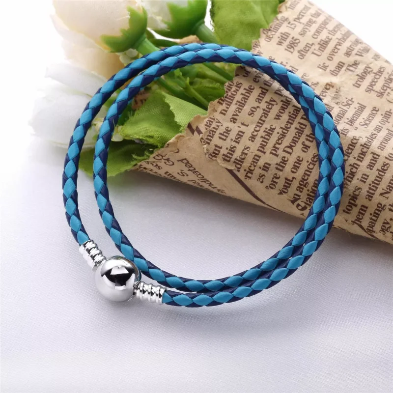 (kuva) Pandora Moments Double Woven Leather Bracelet - Blue Mix - Näytä 2